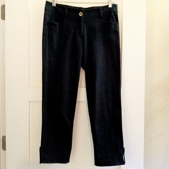 Cache Black Cotton Stretch Crop Pants Gold Button Details - Picture 1 of 6